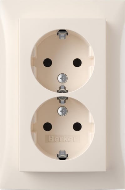 Berker S1 contactdoos – inbouw – 2–voudig – randaarde – crème