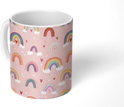 Mok - Koffiemok - Regenboog - Patroon - Pastel - Handgetekend - Mokken - 350 ML - Beker - Koffiemokken - Theemok