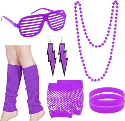 Retro 80s Kostuumaccessoires Set met Neon Roze Oorbellen, Zonnebril, Armbanden en Beenwarmers voor Vrouwen en Meisjes