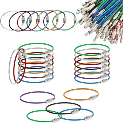 Dailygoods - 56 Stuks Sleutelhanger Stalen Kabel met Klem en 7 Kleuren