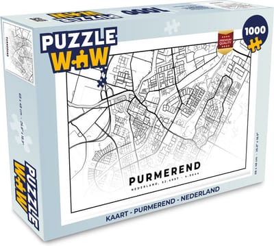 Puzzel Kaart - Purmerend - Nederland - Legpuzzel - Puzzel 1000 stukjes volwassenen