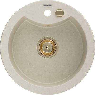 Mexen Diego granieten gootsteen 1-komor 488 x 480 , beige, gouden sifon - 6512481000-69-G
