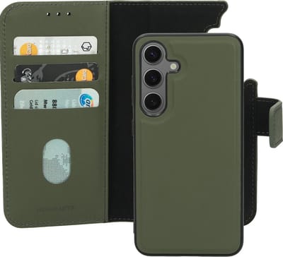 Mobiparts hoesje geschikt voor Samsung Galaxy S24 - Wallet 2-in-1 Boekhoesje - MagSafe - Echt Leder - Uitneembare Case - Sterke Magneet Sluiting - Contactloos betalen - Groen