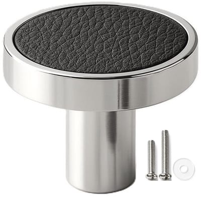 MSQDESIGN - Kastknop zilver zwart (Metaal) - Leren handgrepen- Deurknoppen Leer zilver voor kasten - handgrepen kast leer- Kastknoppen - handgreep zilver- meubelknoppen - Leer Meubelknoppen zilver- Meubelbeslag zilver- deurknop zilver
