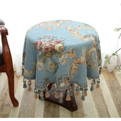 Europese Stijl Chenille Jacquard Tafelkleed Tafelkleed Doek Rond Jacquard Koffietafel Kwast Tafelkleed 120cm white