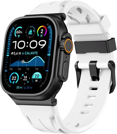 Stravo Siliconen Sportbandje – Sportief Racing Design – Geschikt voor Apple Watch 49mm (Ultra 1/2/3), 46mm (Series 10/11), 45mm (Series 7/8/9), 44mm (Series 4/5/6, SE 1/2/3) – Zacht & Comfortabel – Wit