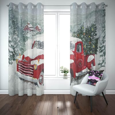 Cartoon Kerst Gelukkig Nieuwjaar Rood Groen Kinder Raamgordijnen voor Woonkamer Slaapkamer Keuken Deur Hal Huisdecoratie Nieuwjaar W60H60(CM)x2PCS&Grommet Top white