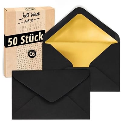 Enveloppen zonder venster - C6 - 50 Stuks - Hoogwaardige zwarte papier met gouden binnenzijde
