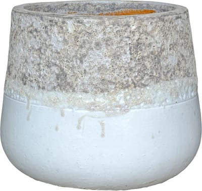 PTMD Lenz White Ceramic Pot Rough Top Border Round L