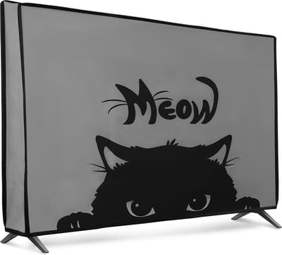 kwmobile tv hoes voor 24" TV cover - Beschermhoes voor televisie - Voor binnengebruik - Kat Meow design in grijs / zwart