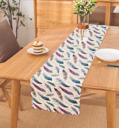 Runner 45x220 - Bedrukt Velvet textiel Tafelloper -Kleurrijke veren - Fluweel - Tafellaken - Tafelkleed - Kleed
