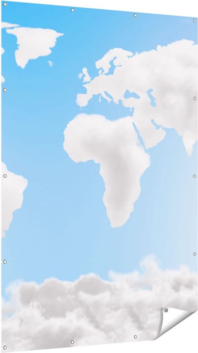 Gards Tuinposter Wereldkaart Gemaakt van Wolken - 120x180 cm - Tuindoek - Tuindecoratie - Wanddecoratie buiten - Tuinschilderij