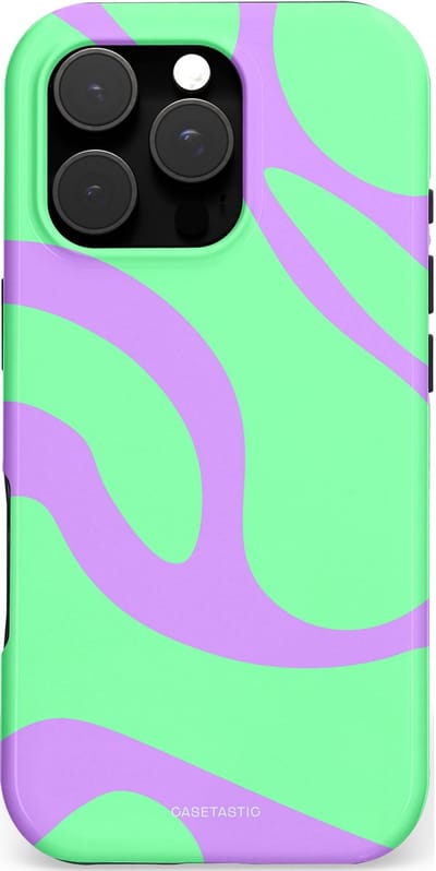 Casetastic Hoesje Geschikt voor Apple iPhone 16 Pro Magsafe - Stijlvolle Beschermende Duo-layer Case - Pastelgolven Mint-Lila