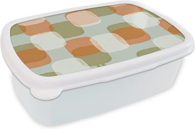 Broodtrommel Wit - Lunchbox - Brooddoos - Retro - Patroon - Pastel - 18x12x6 cm - Volwassenen
