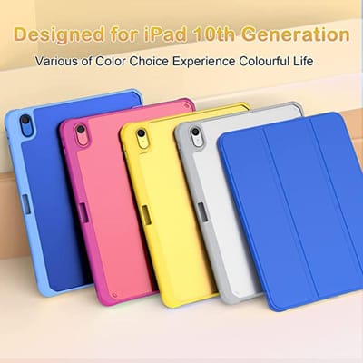 Étui pour iPad 10e génération 2022, transparent, rose, avec fente pour stylo, YSL 10th Gen 2022 bleu