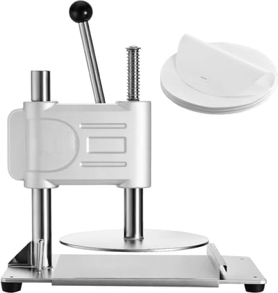Handmatige Pizzadeegpers 241,3 Mm met Roestvrijstalen Plaat, Gebak- En Broodpers voor Commercieel Gebruik, 5 Mm Dikke Vormmachine met Handvat En 100 Stuks Perkamentpapier