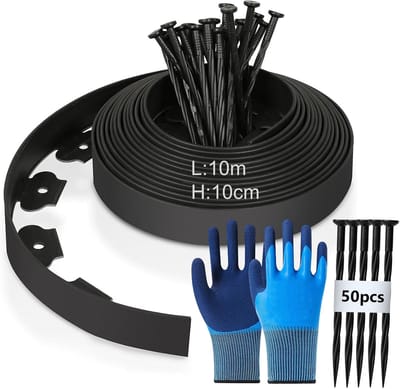 Gazonrand Kunststof - Bloembegrenzing Bodem - Tuin Ordenen - Flexibel Op Rol - 10 Meter 10cm Hoog - Zwart
