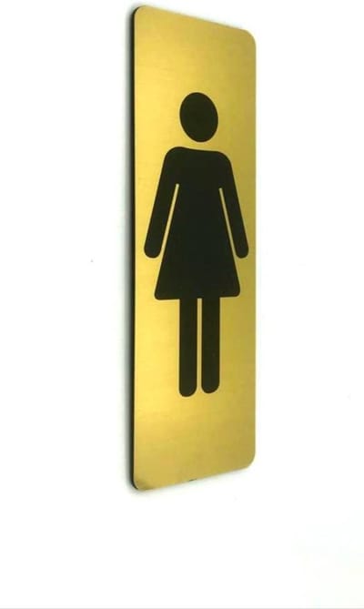 Deurbordje Symbool dames toilet - 5 x 15 cm (incl. dubbelzijdige tape) - goud / zwart