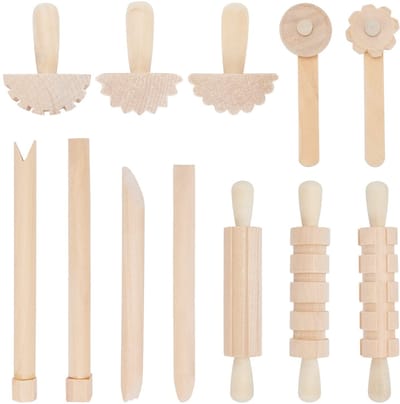 Allecto - Houten Deeg Tool Set - 12Pcs Klei Gereedschap - Voor Knutselen en DIY - Inclusief Rollers en Hamer - Geschikt voor Kinderen en Volwassenen
