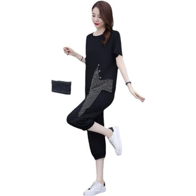 Casual Sportpak voor Dames Los Grote Maat Dameskleding Om Slank te Lijken Zomerkleding Nieuwe Korte Mouwen Dames Cropped Broek Tweedelig Pak 4XL