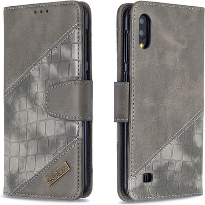 BINFEN Hoesje - Geschikt voor Samsung Galaxy A10 Hoesje - BINFEN Croco Book Case - Grijs