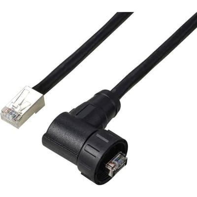 TRU COMPONENTS TC-E13T-MR6-MCD/NCA-0.5PV-S RJ45 haaks mannelijk IP67 (schroefdraad) kabel CAT6A, 0,5 m TC-13543640 Aantal polen (sensoren) 8 Zwart 1