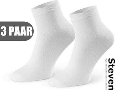 STEVEN - 72% Bamboe Sneakersokken EU MADE - Enkelsokken Heren Maat 41 42 43 - Multipack 3 Paar - Effen Wit - Naadloze Herensokken - Comfort Kwaliteit Duurzaamheid