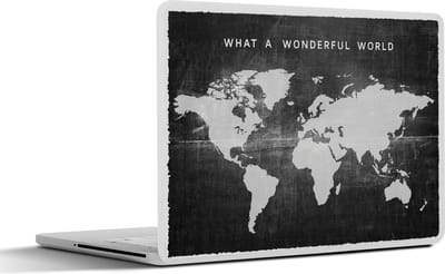 Laptop sticker - 11.6 inch - Wereldkaart - Vintage - Zwart - 30x21cm - Laptopstickers - Laptop skin - Cover