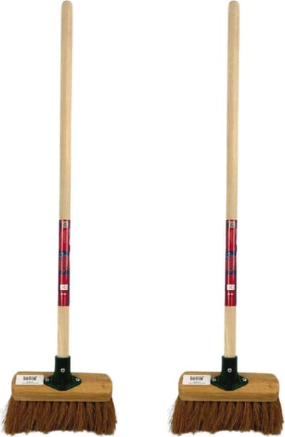 Synx Tools Kinderbezem Cocos set van 2 - Bezems - Buitenspeelgoed / Speelgoed incl. Steel 57cm - tuinierspeelgoed - Schepjes - Kinderen - Totale lengte 86 cm