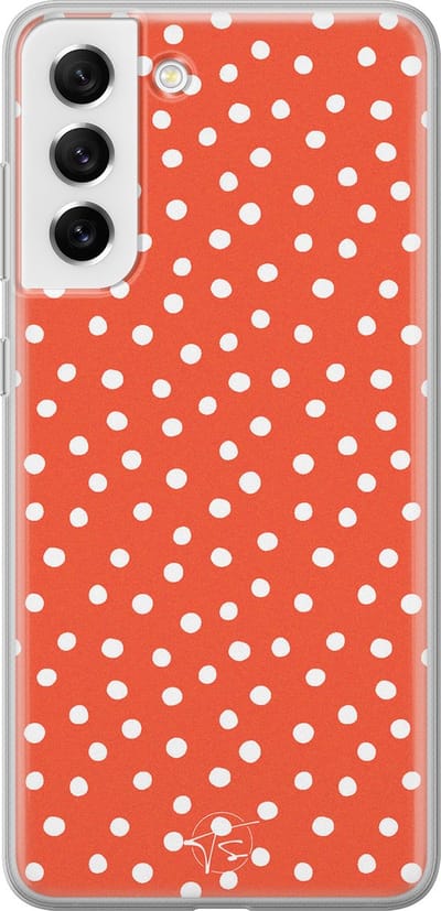 Hoesje geschikt voor Samsung Galaxy S21 FE - Oranje stippen - Soft Case - TPU - Gestipt - Oranje - Mooie Telefoonhoesjes