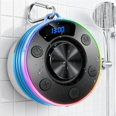 KZQ Draagbare Bluetooth douchespeaker met haak en zuignap - IPX7 waterdicht met digitaal tijddisplay - Kristalhelder geluid voor badkamer en outdoor - Blauw