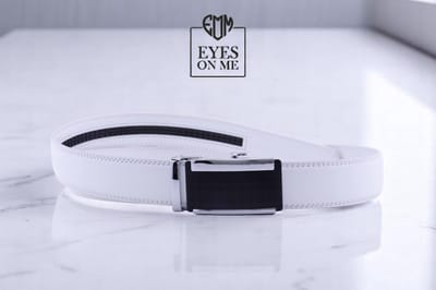 Witte lederen riem zonder gaatjes met automatische gesp voor heren ( Model N033 )