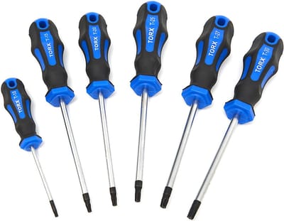 HBM 6-delige Torx schroevendraaierset met anti-slip soft grip handvatten en magnetische tips