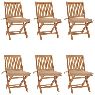 vidaXL - Klapstoelen - met - kussens, - 6 - stuks, - massief - teakhout