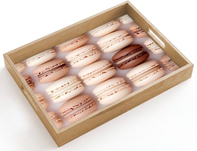 Dienblad hout 40x30 cm - Schootdienblad - Macarons - Beige - Bruin - Borrelplank rechthoek - Plateau dienbladen