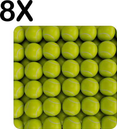 Luxe Placemat - Tennis Ballen op een Rij - Set van 8 Placemats - 50x50 cm - 2 mm dik Vinyl - Anti Slip - Afneembaar