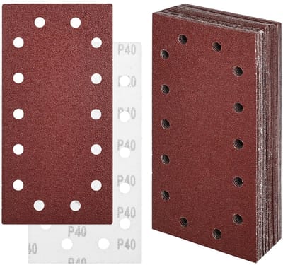 Schuurpapierset, 230 x 115 mm, klittenbandschuurpapier, korrelgrootte 40/60/80/120/240, 14 gaten, schuurpapier accessoires materialen, klittenbandschuurbladen voor vlakschuurmachines