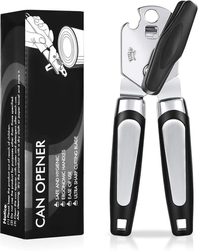 SnelShoppen - 3-in-1 Blikopener Handheld RVS Multifunctionele Flesopener Zwart - Duurzaam, Ergonomisch, Ideaal voor Keuken, Camping en Feest