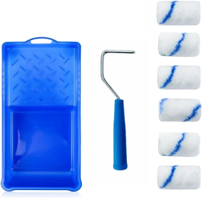 Mini verfroller set met 6 verfrollers, verftray en frame voor muurdecoratie en schilderprojecten