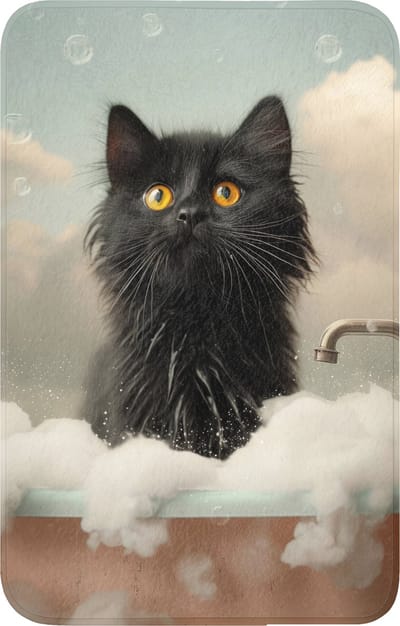 WC mat 50x80 cm - Antislip - Kat - Bad - Zwart - Dieren - Schuim - Toiletmat - Vloermat - Douchemat - Toilet tapijt - Toiletmatten