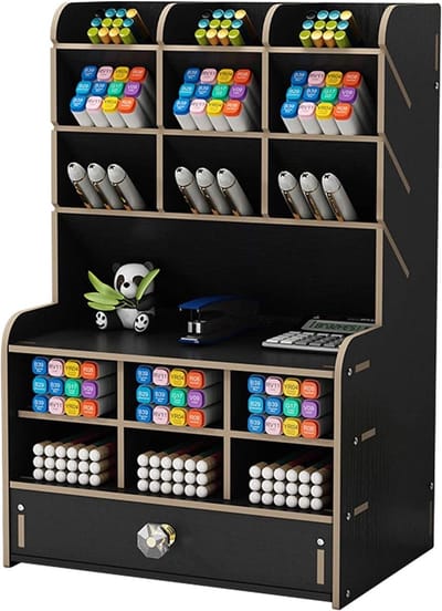 Famanu - Houten bureau-organizer Multifunctioneel bureaublad briefpapier Pennenhouder Doos voor thuiskantoor Schoolbenodigdheden Opbergrek met lade