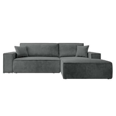 Selsey - Farese - Hoekbank met slaapfunctie - met beddengoedcontainer - L-vormig - Corduroy - Rechterkant - Grijs