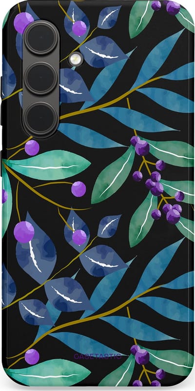 Casetastic hoesje geschikt voor Samsung Galaxy S24 - Dubbellaagse bescherming - Besjes fantasie - Fashion Case - Zwart Petrol Saliegroen