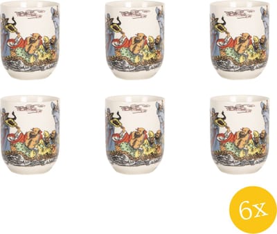 Clayre & Eef Mok set van 6 stuks 100 ml Beige Blauw Porselein Rond Theemok