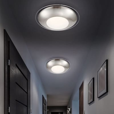 LED plafondlamp chroom woonkamerlamp ronde gespiegeld, gesatineerd helder, 12W 960Lm warm wit, DxH 26x10 cm, set van 2