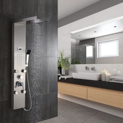 Auralum Max Douchepaneel - met mengkraan - Regendouche - Massage Jets - Waterval Douche - Met Kraan 3 Waterfuncties - RVS Douchesysteem - LCD Digitaal scherm - Douche Combinatie Set - Zilver