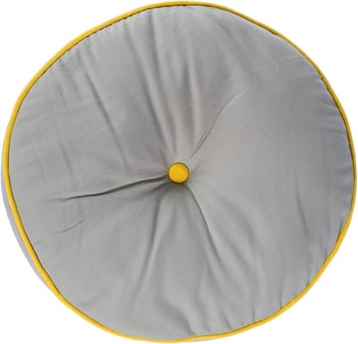 Homescapes - Vloerkussen rond - 100% katoen met polyester vulling - Grijs en geel - Ø 43 cm
