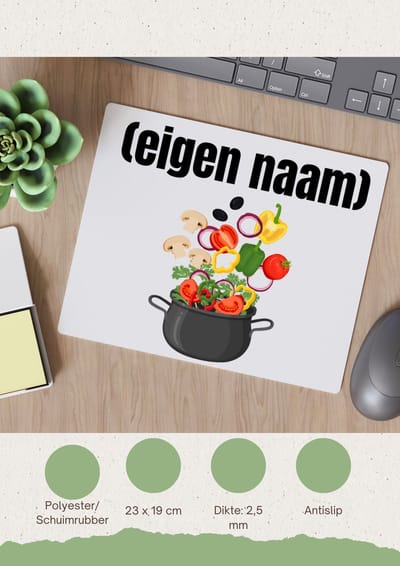 Akyol - pan met groenten Muismat - Kok - iemand die goed kan koken - met eigen naam - leuk cadeau voor iemand die chefkok is - cadeau - kado - 23 bij 19 cm