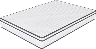 Matras 90x200x25 cm met Pocketvering – Driezijdige Onafhankelijke Pocketveren, Wit met Grijze Rand voor Comfortabel Slapen