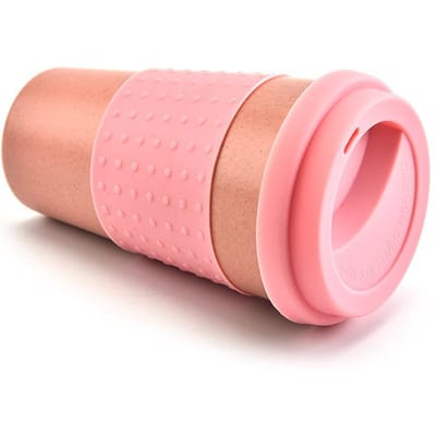 Europese Stijl Tarwestrovezel Waterbeker Auto Gemonteerde Siliconen Koffiebeker Plastic Gepersonaliseerde Mok met Deksel 350ml pink